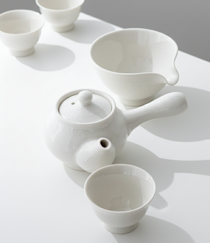 Korean Baekja Tea Set – A Surface Where Time and Nature Slowly Appear (White 3-Person 다기세트)