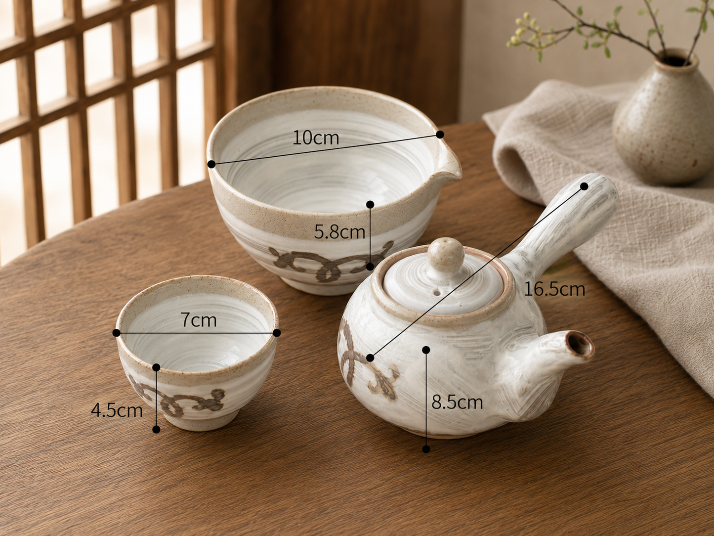 Buncheong Iron Orchid 3-Person Tea Set | Korean Traditional Teaware