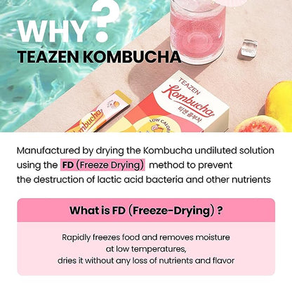 [Mango Guava] Teazen Kombucha Tea, Zero Sugar, Sparkling Fermented Powdered Mix Beverage from Korea, Live Probiotics & Prebiotics, 30 or 50 Sticks