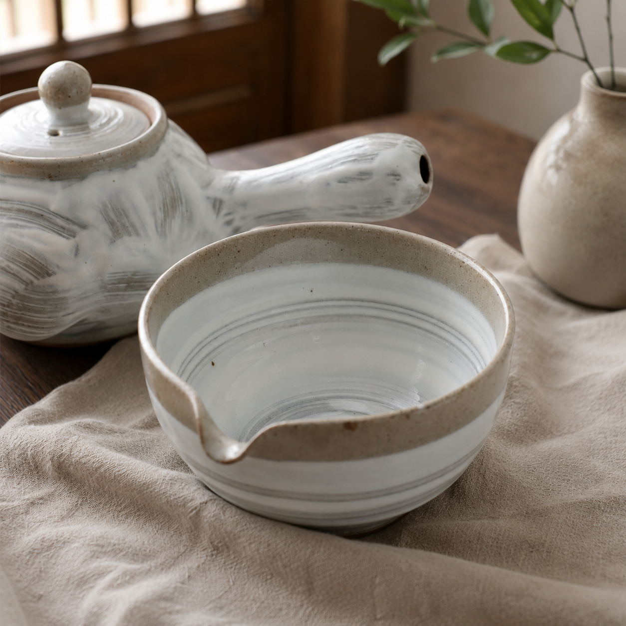 Buncheong Iron Orchid 3-Person Tea Set | Korean Traditional Teaware