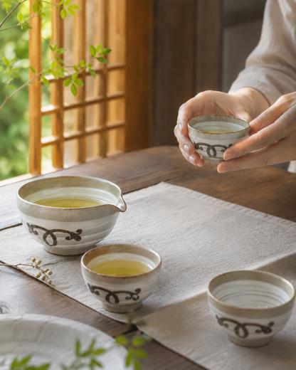 Buncheong Iron Orchid 3-Person Tea Set | Korean Traditional Teaware