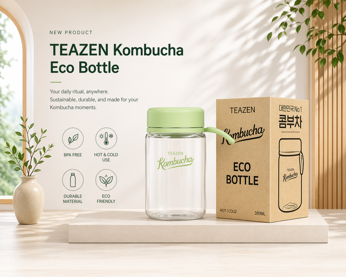 Authentisches koreanisches Kombucha-Set, insgesamt 80 Sticks + Trinkflasche