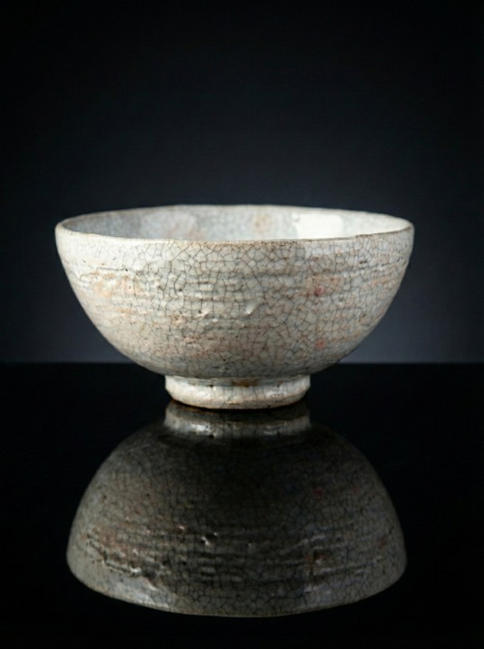Korean Matcha Bowl Chawan – White Crackle Glaze, One-of-a-Kind Handmade Stoneware