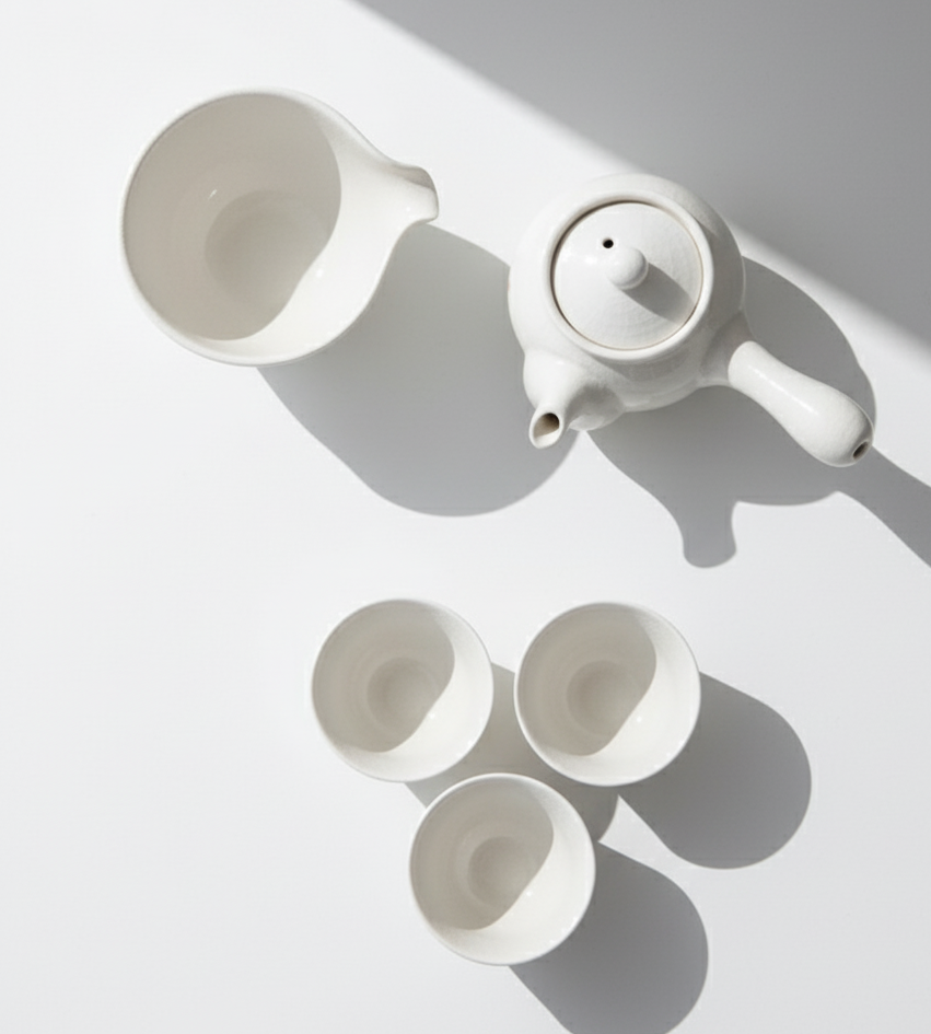 Korean Baekja Tea Set – A Surface Where Time and Nature Slowly Appear (White 3-Person 다기세트)