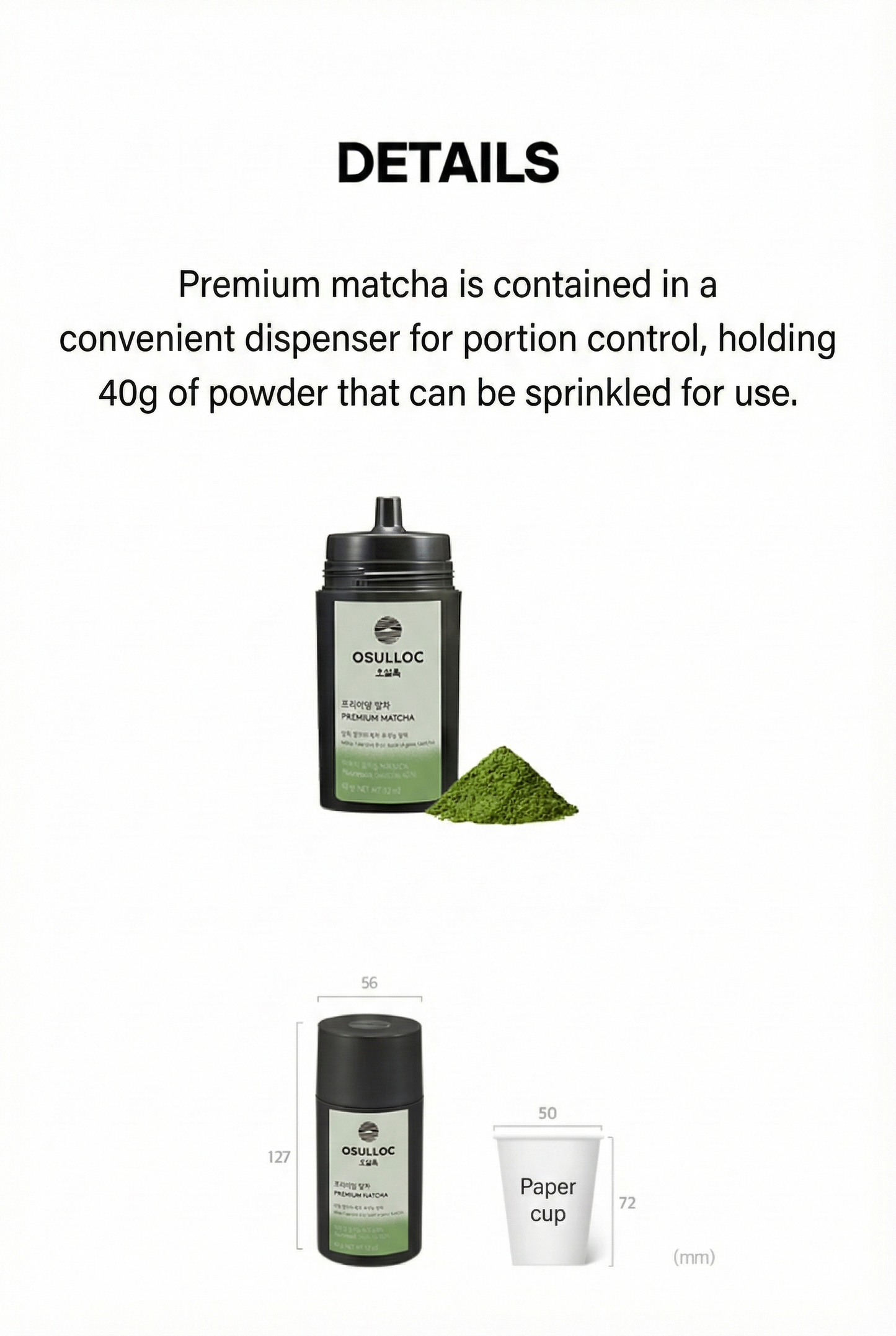 OSULLOC Premium Matcha Powder (Unsweetened), Premium Organic| Pure Leaf Green Tea from Jeju | 40g