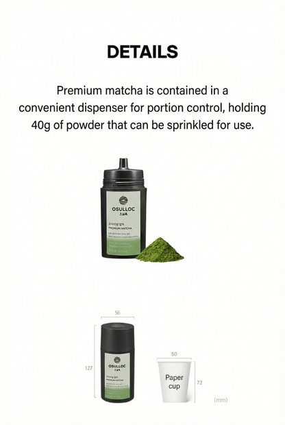OSULLOC Premium Matcha Powder (Unsweetened), Premium Organic| Pure Leaf Green Tea from Jeju | 40g