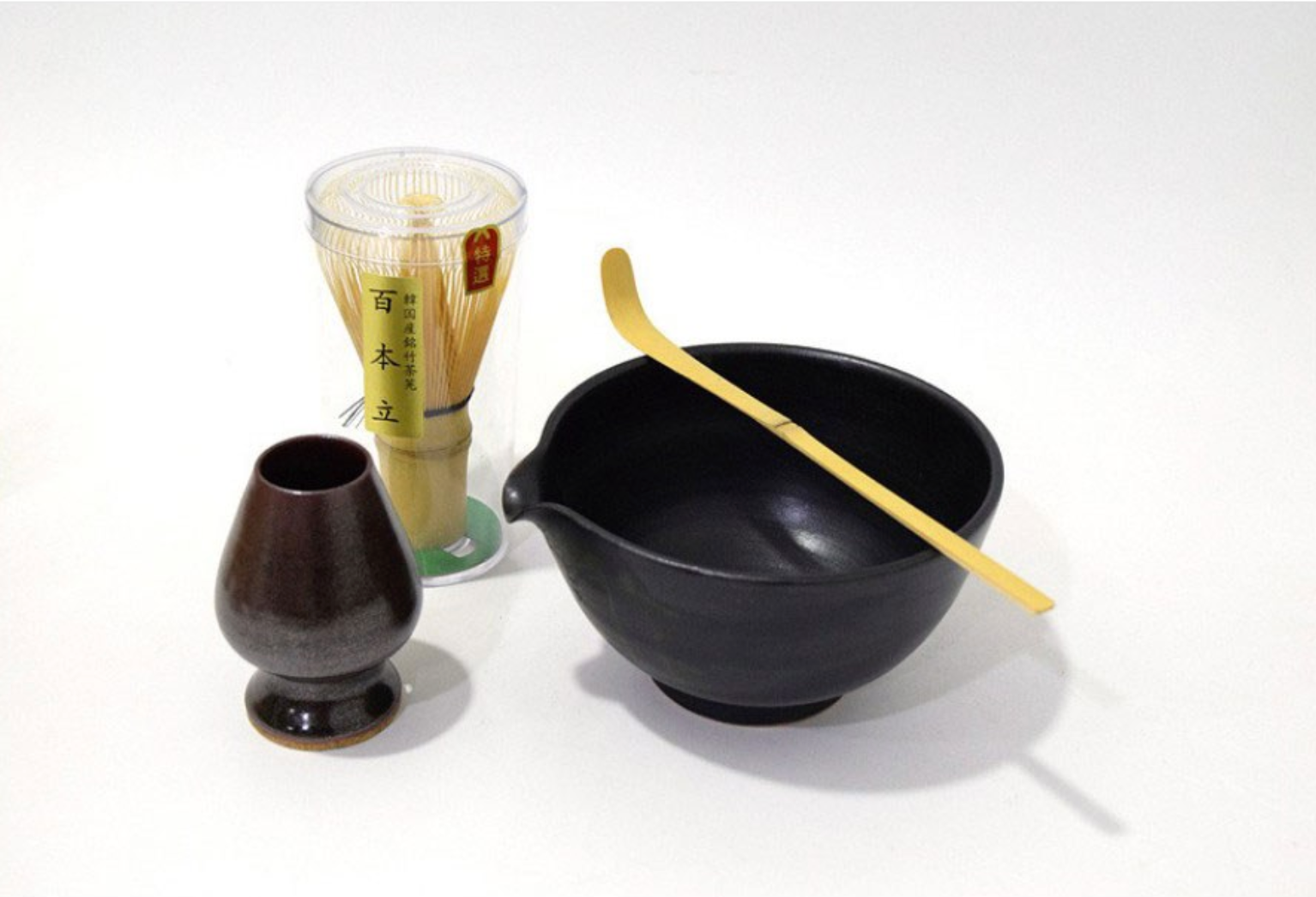 Matcha Ceremony Set(Tea Bowl + Bamboo Whisk + Whisk holder + Bamboo Spoon)