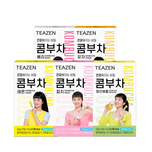 Authentisches koreanisches Kombucha-Set, insgesamt 50 Sticks + Wasserflasche | (Pfirsich, Ananas, Zitronat, Zitrone und Beere)