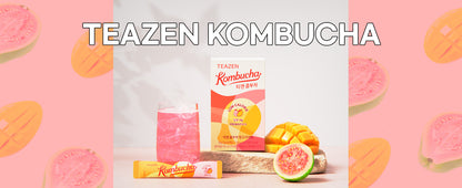 [Mango Guava] Teazen Kombucha Tea, Zero Sugar, Sparkling Fermented Powdered Mix Beverage from Korea, Live Probiotics & Prebiotics, 30 or 50 Sticks