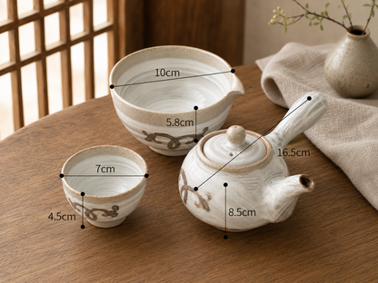 Buncheong Iron Orchid 3-Person Tea Set | Korean Traditional Teaware