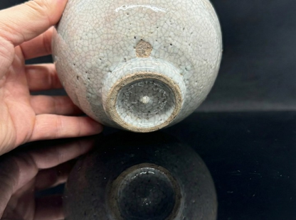 Korean Matcha Bowl Chawan – White Crackle Glaze, One-of-a-Kind Handmade Stoneware