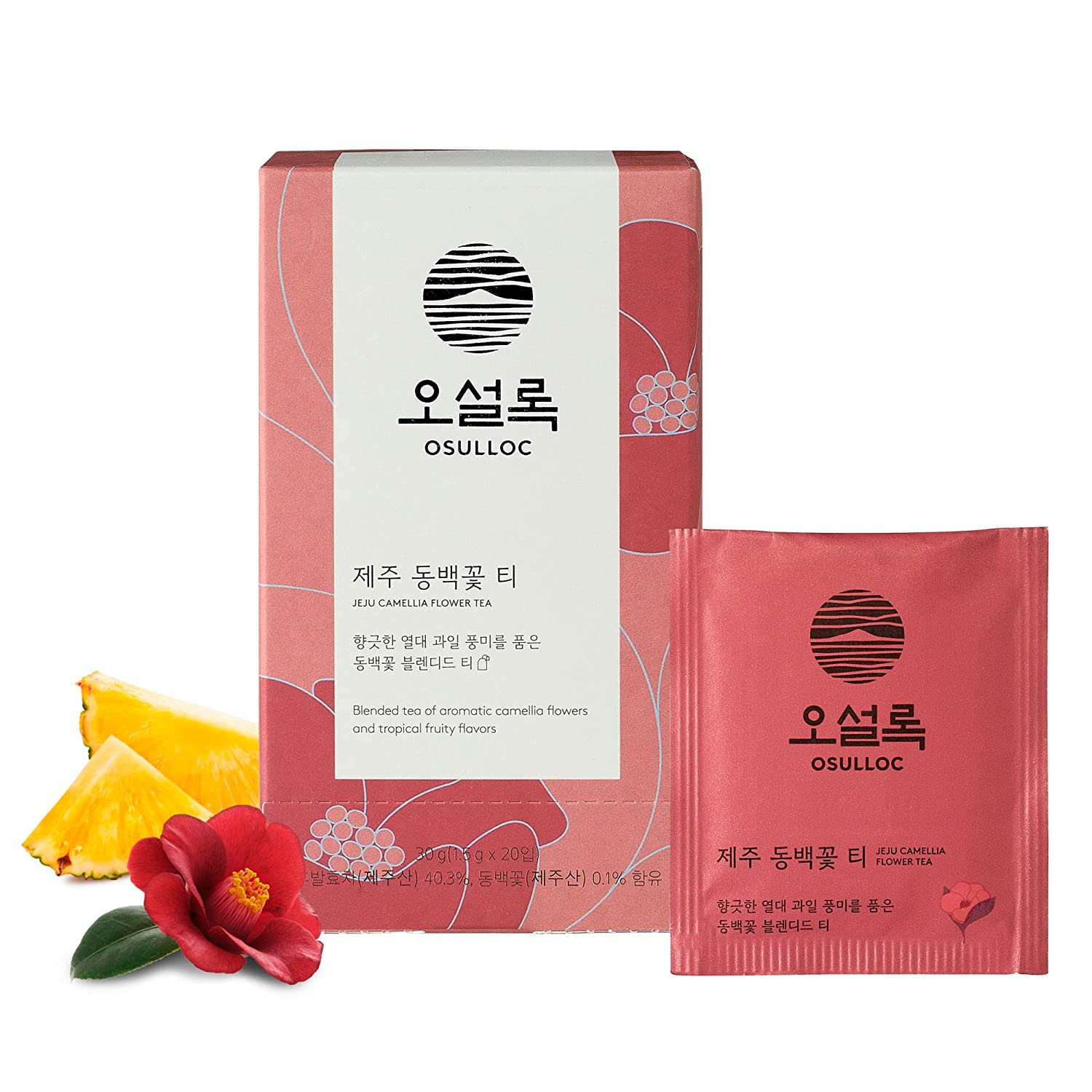 [오설록 제주 동백꽃 티] Thé à la fleur de camélia OSULLOC, thé mélangé biologique de qualité supérieure de Jeju, série de sachets de thé 20 pièces 