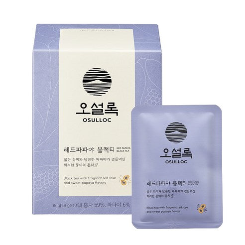 OSULLOC Red Papaya Black Tea (Black tea with fragrant red rose and sweet papaya flavor)| Korean Premium Blended Tea Bag | Sweet Fruit Tea | 10 or 20 Packs